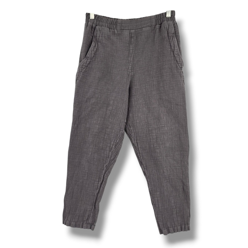 Zosya Yanishevska Grey Cotton Gauze Elastic Waist Tapered Pants Womens Lagenlook